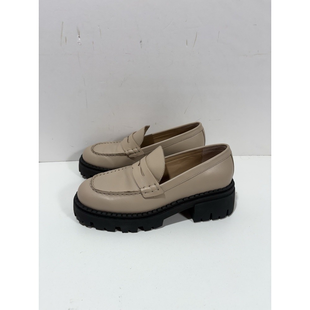 Free People Lyra Penny Loafer Shoes Women 38.5 8.5 Nude Tan Leather Platform Lug